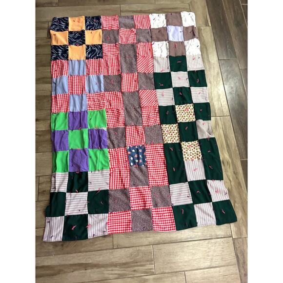 VTG Colorful Patchwork Handmade Quilt Throw Wall Decor 64"x44" Reversible 1970s - Picture 1 of 14